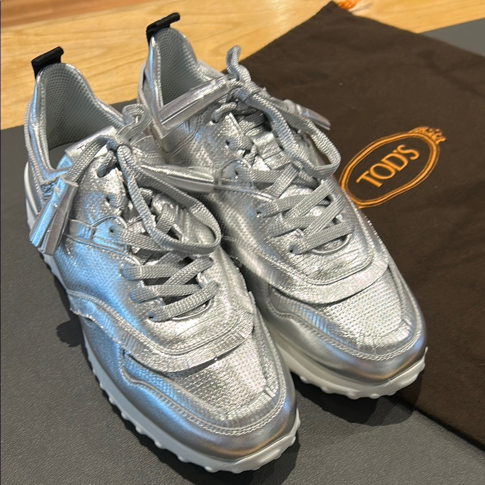 Tod's Silver Lace-Up Sneakers